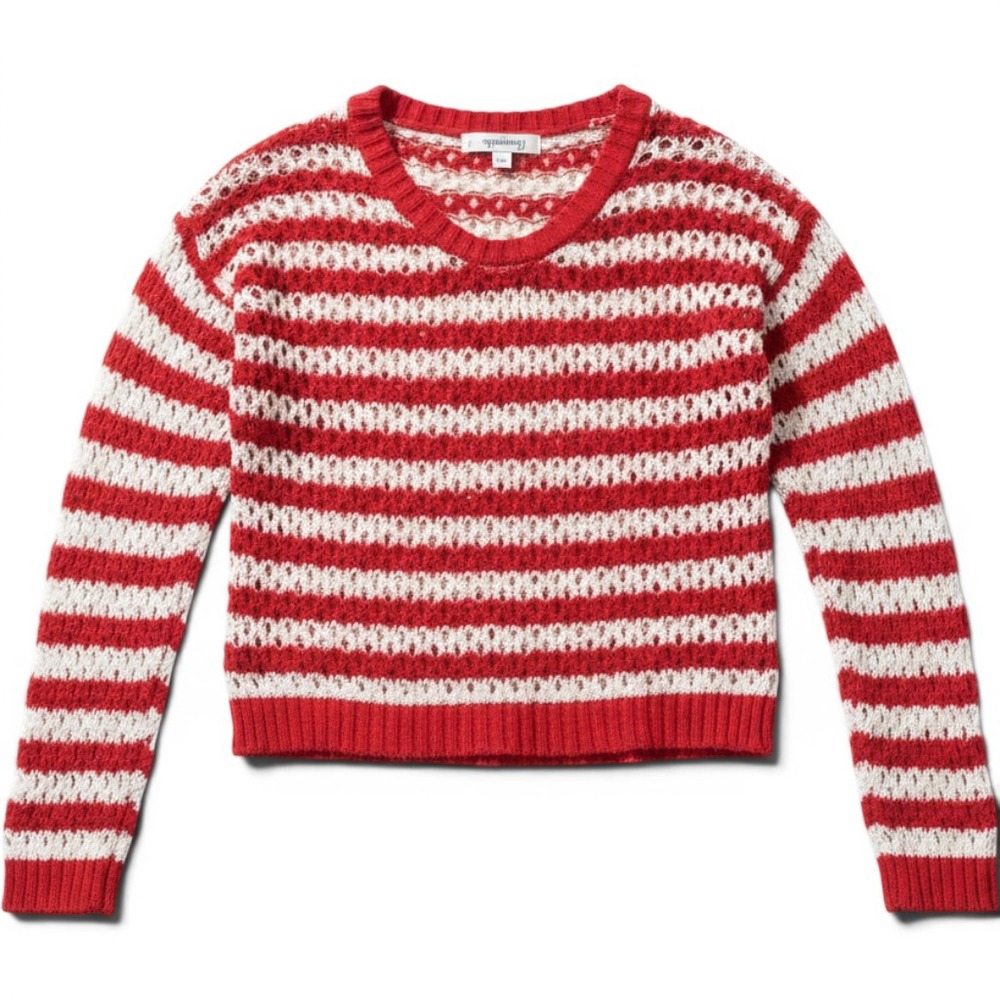 Aeropostale‎ Crochet Knit Sweater Red White Striped Boho Large
